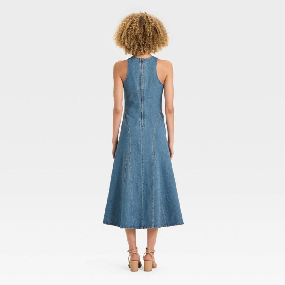 Women's Racerback Denim Midi A-Line Dress - Future Collective Medium Wash 14 - Picture 2 of 3